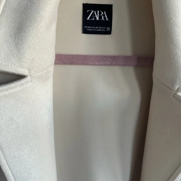 Zara Women's Cream Open-Front Midi Cream Coat - Picture 4 of 5